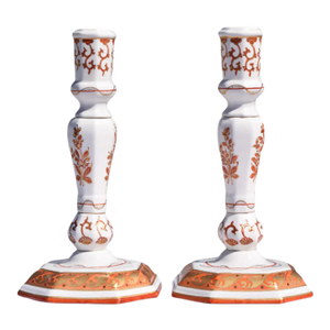Pair of Italian Porcelain Candlesticks, Iron-Red and Gilt