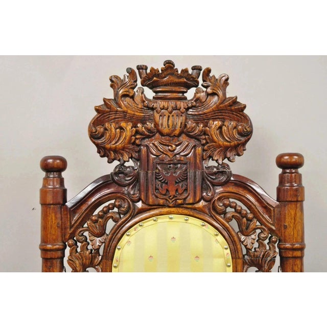 Renaissance Late 20th Century Renaissance Gothic Style Large Figural Lion Carved Wood Paw Feet Throne Chair For Sale - Image 3 of 12