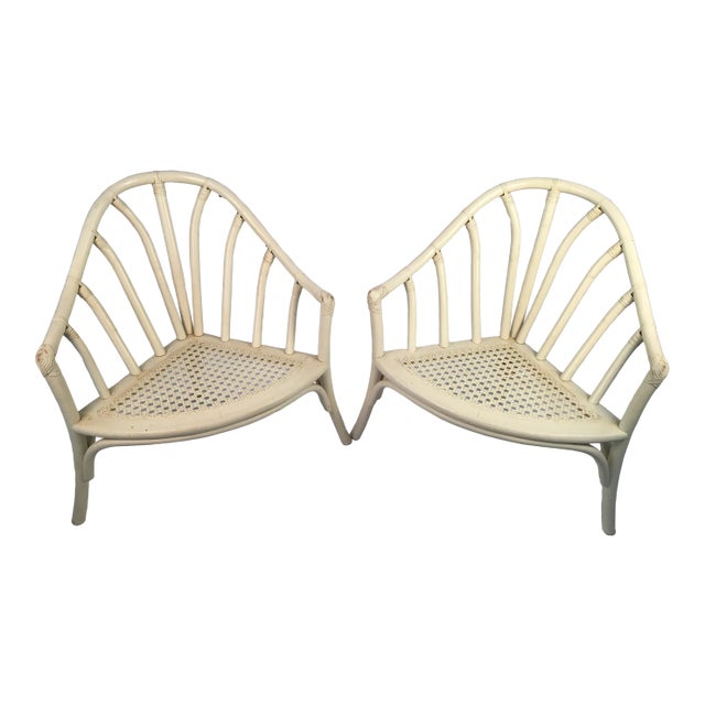 Vintage Triangle Painted Rattan Chairs, a Pair For Sale