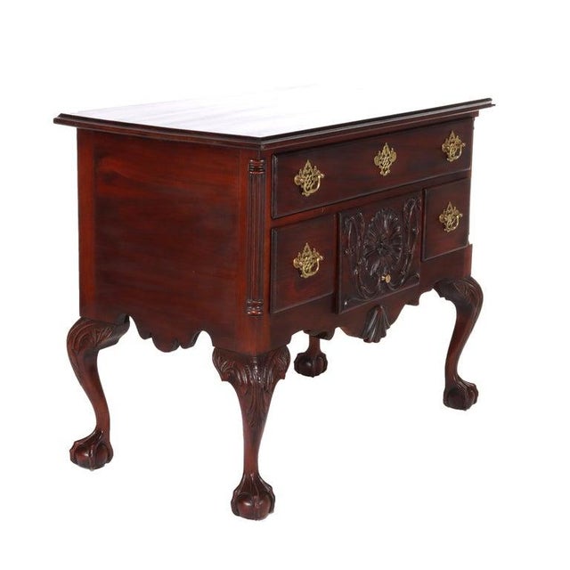 Antique Chippendale Low Boy With Carved Shell & Floral Mahogany C1920 For Sale - Image 10 of 12