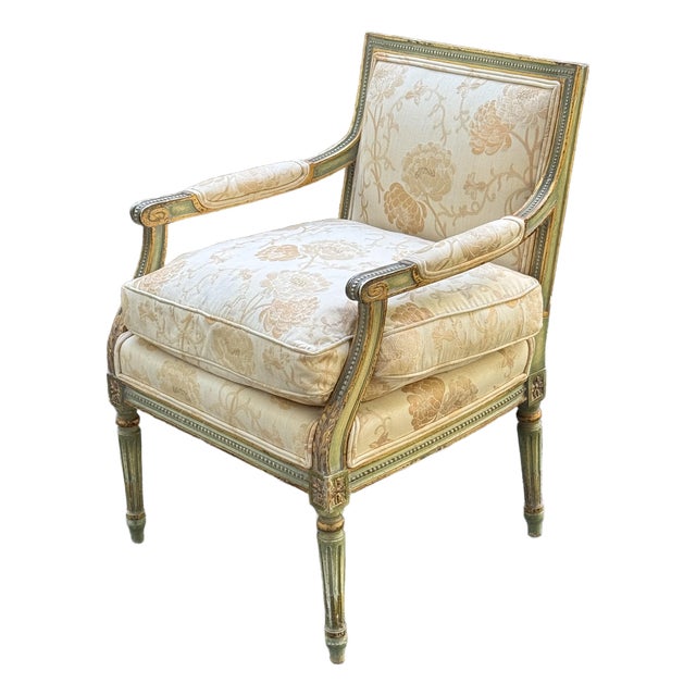 Vintage French Regency Parcel Gilt Upholstered Accent Armchair For Sale