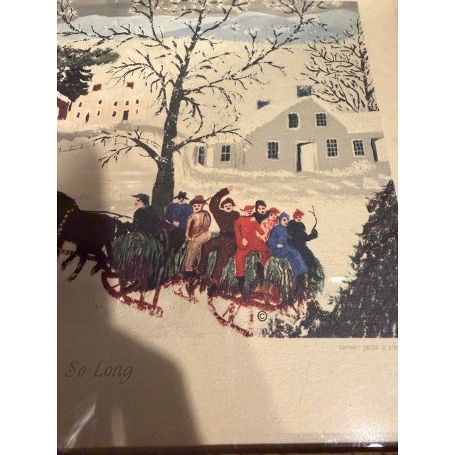 Burnt Umber Circa 1870's Gilded Vine-Detail Wood Frame With Vintage 1940s Grandma Moses Print For Sale - Image 8 of 11