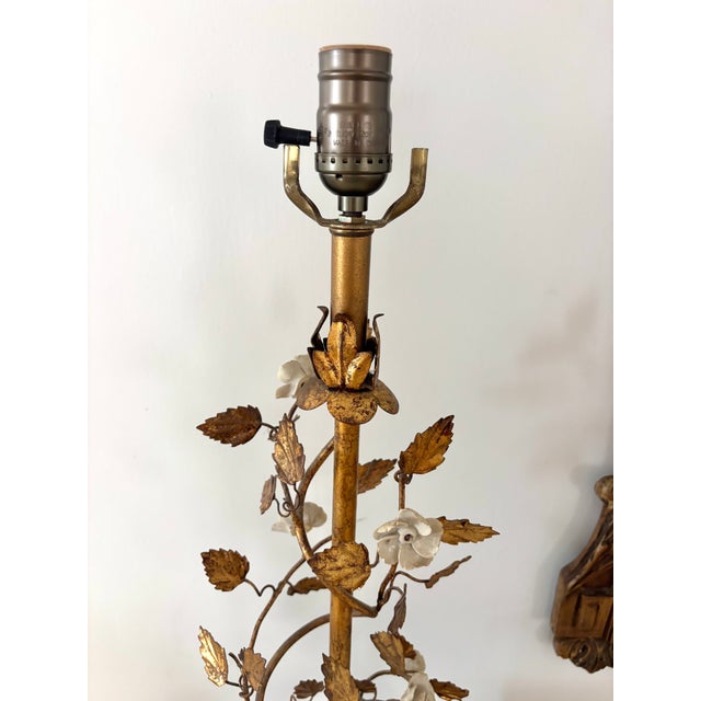 Mid 20th Century Gilt Leaf Boudoir Lamp With Marble Base, Newly Rewired For Sale - Image 11 of 16