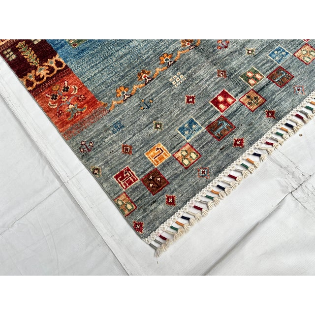 Blue Multicolor Chobi Gabbeh Hand-Knotted Wool Runner - 8'3" X 2'10" For Sale - Image 8 of 11