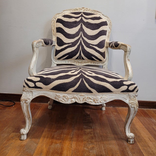 Louis XV Armchairs in Polychrome Wood with Zebra-Print Upholstery, France, 1790s, Set of 2 For Sale - Image 11 of 18