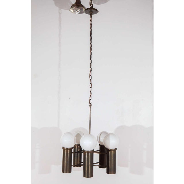 Mid-Century Five-Light Brass Finish Chandelier For Sale - Image 10 of 10