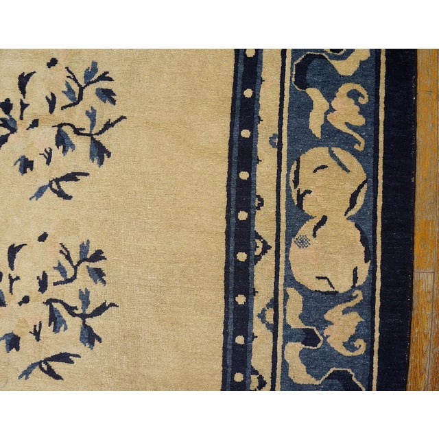 A Beige Field Adorned With Blue Floral Sprays and Central Medallion Antique Chinese Peking Rugug For Sale - Image 10 of 12