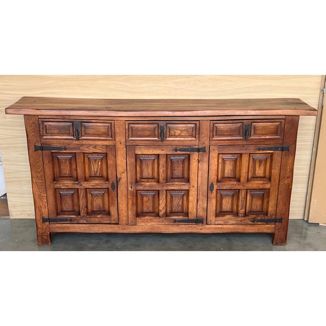 19th Century Large Catalan Spanish Baroque Carved Oak Tuscan Credenza or Buffet For Sale - Image 18 of 18