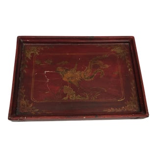 Red Lacquer Chinoiserie Wood Tray For Sale