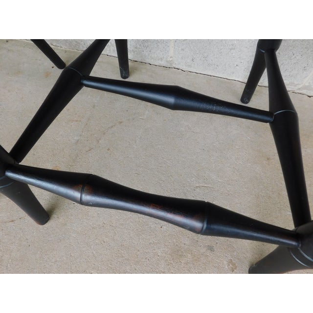 Custom Black Distressed Hoop Back Windsor Style Counter Height Stools - A Pair For Sale - Image 14 of 17