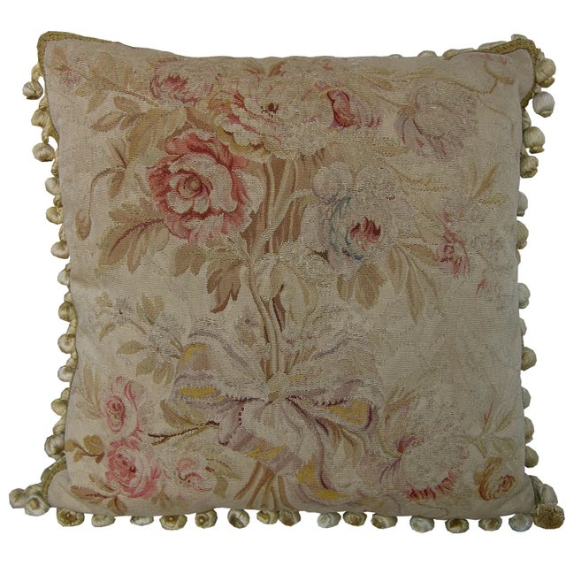19th Century Antique French Silk Aubusson Tapestry Pillow For Sale - Image 5 of 9