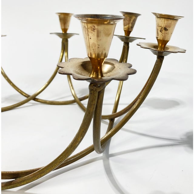 Vintage Danish Style 8-Arm Brass Candelabra For Sale - Image 4 of 5