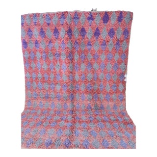 Pink Grey Purple Diamond Handwoven Wool Moroccan Rug For Sale