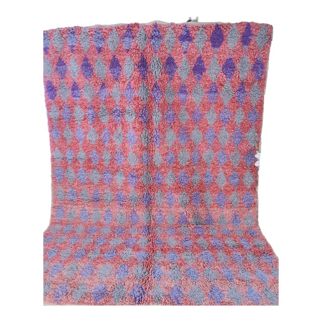 Pink Grey Purple Diamond Handwoven Wool Moroccan Rug For Sale