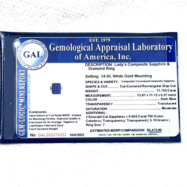 Metal Natural Sapphire Diamond Ring 14k W Gold 12.36 TCW Certified, Size 9.75 For Sale - Image 7 of 7
