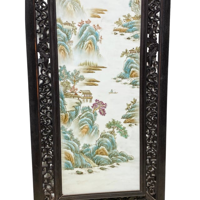 Chinoiserie Hand Painted Famille Rose Porcelain Panel 67.25" H For Sale - Image 9 of 11
