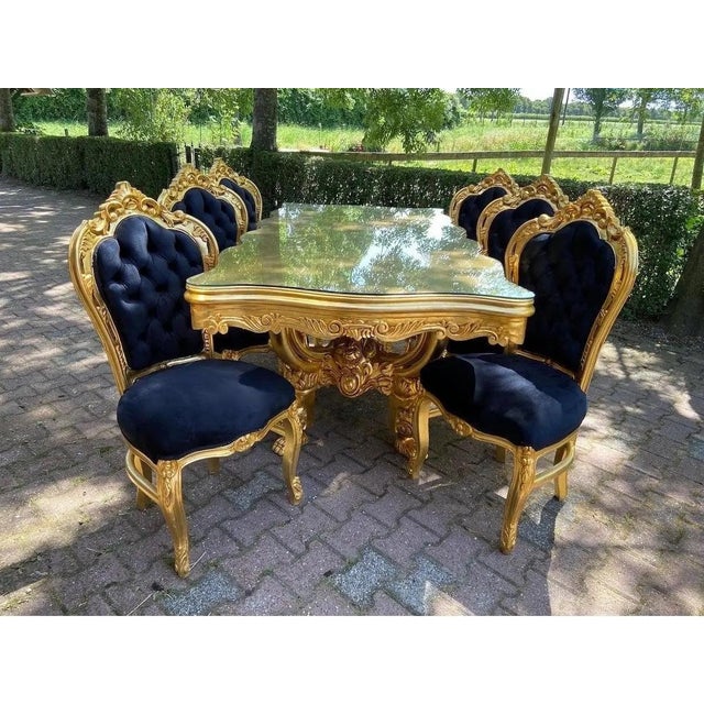 1980 Italian Artisan Baroque Gold Beech Dining Set-7 Pc For Sale - Image 11 of 18