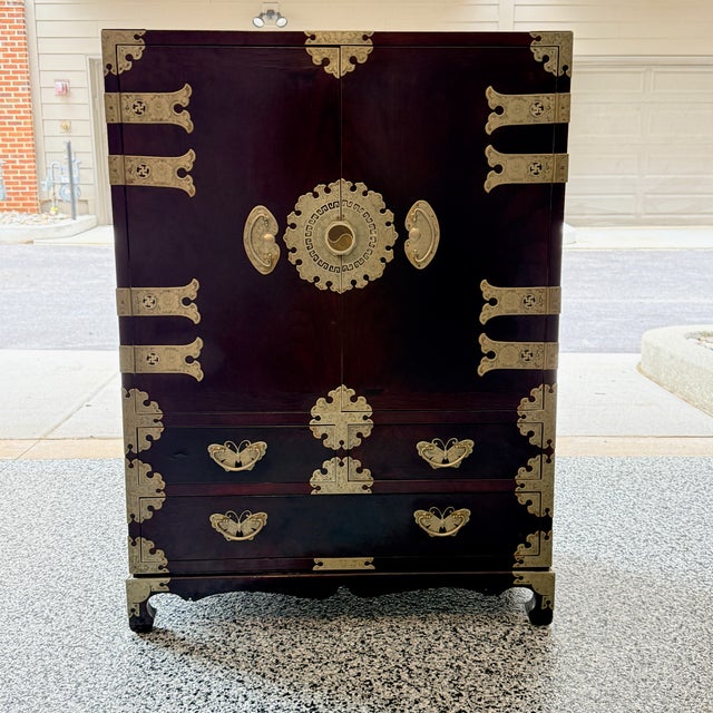 Wood Antique Korean Bandaji Cabinet With Butterfly Drawer Pulls For Sale - Image 7 of 10