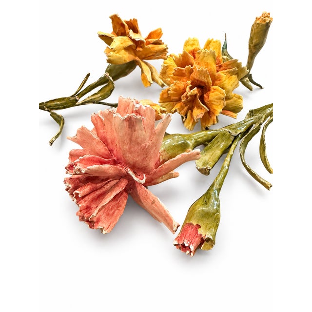 Vintage Italian Tole Gesso Plaster Coated Metal Core Flowers - Sculpture- Set of 3 For Sale - Image 4 of 6