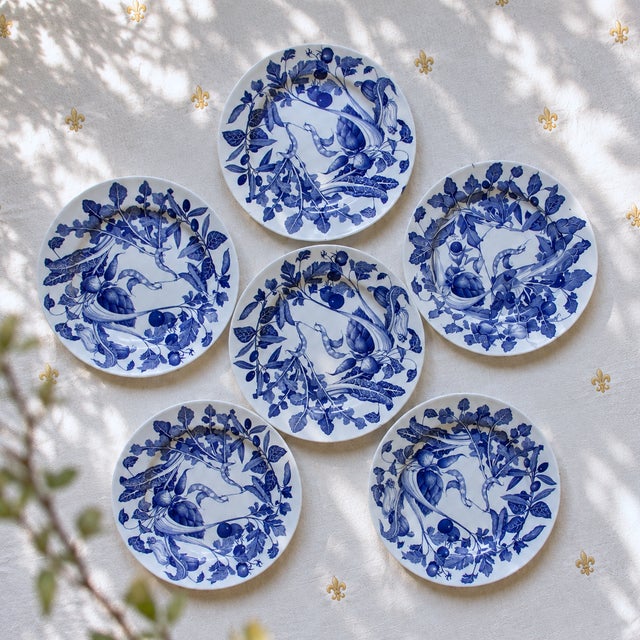 19th Century French Ironstone Plates with Vegetable Garden Decoration, 1930s, Set of 6 For Sale - Image 4 of 14