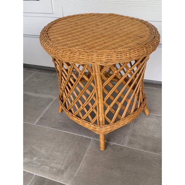 1980s Vintage Oval Rattan Wicker Cane Side Table For Sale - Image 13 of 13