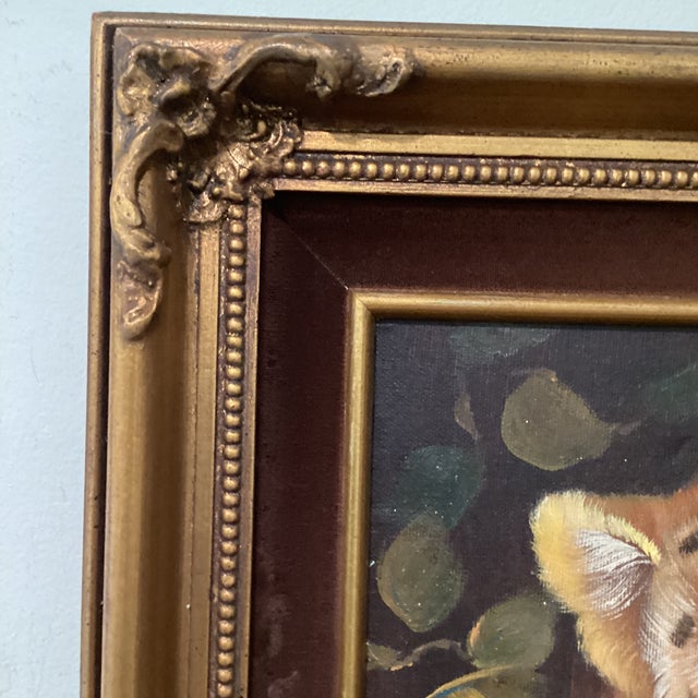 Goldenrod Vintage Wildlife Oil Painting on Canvas "Leopard Cub" Signed Framed For Sale - Image 8 of 12