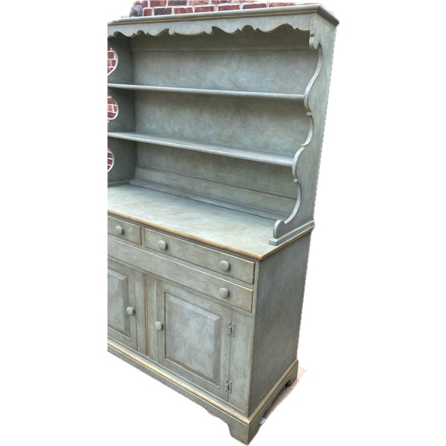 Wood Vintage Willet Hutch in Custom Chateau Silvery Sage For Sale - Image 7 of 11