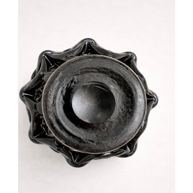 Contemporary Sculptural Glossy Black Open-Lattice Art Glass Vase Sculptural Openwork Glass For Sale - Image 3 of 5