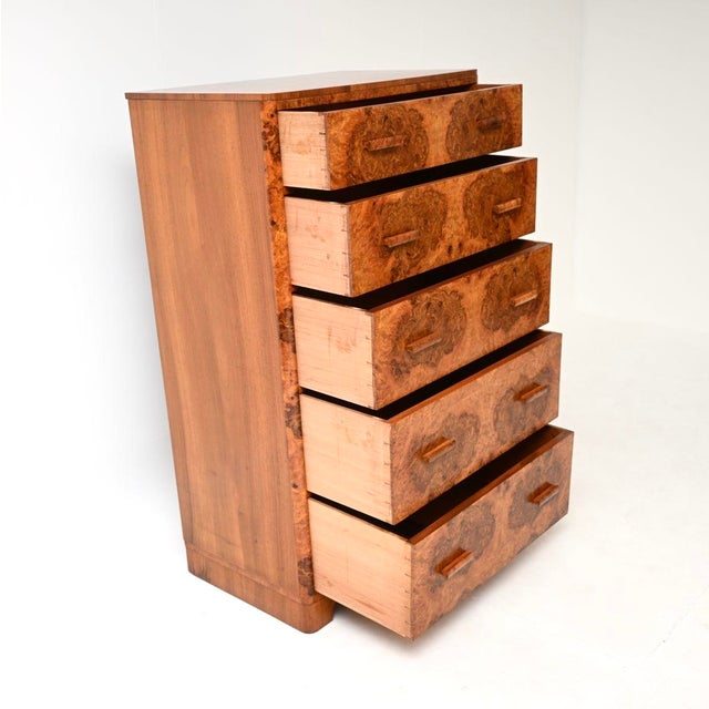 1930s Art Deco Burr Walnut Chest of Drawers, 1930s For Sale - Image 5 of 13