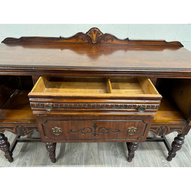 Antique Art Deco or Jacobean Revival Style Sideboard Buffet Server Console For Sale - Image 4 of 11