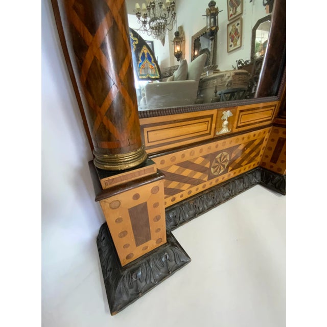 Brown 19th Century Marquetry Mirror With Inlaid Mother of Pearl For Sale - Image 8 of 13