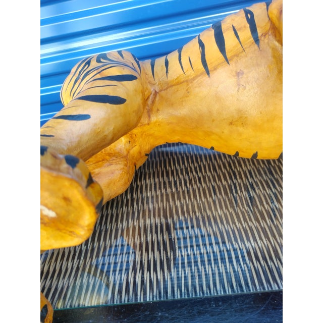 Vintage Large Leather Wrapped Whimsical Tiger Decorative Statue Room Decor For Sale - Image 4 of 10
