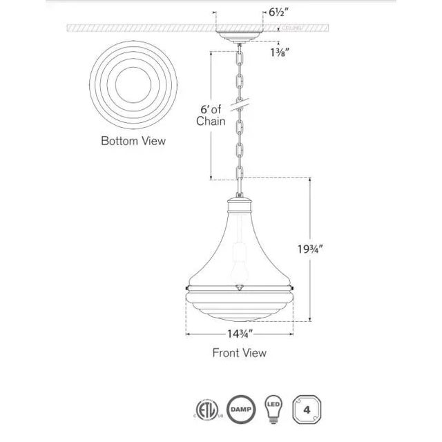 Traditional Amber Lewis for Visual Comfort Signature Wesley 15" Pendant in Bronze with Verdigris Highlights with White Glass For Sale - Image 3 of 3