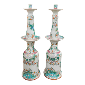 Pair of 24 Inches Chinese Famille Rose Porcelain Candlesticks