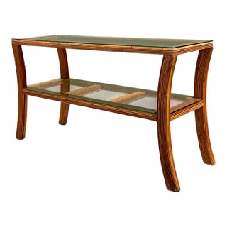 Vintage Pencil Reed and Glass Console Table For Sale