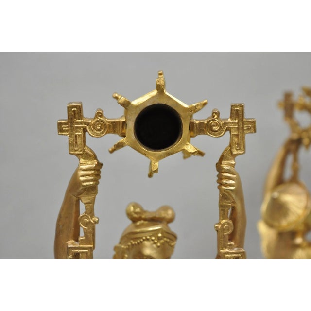 Antique Orientalist Gold Gilt Bronze Figural Male and Female Candlesticks - Pair For Sale - Image 13 of 18