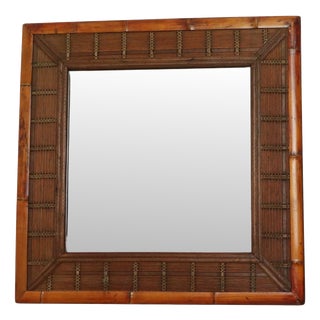 Vintage Square Bamboo and Rattan Mirror, 1960s For Sale