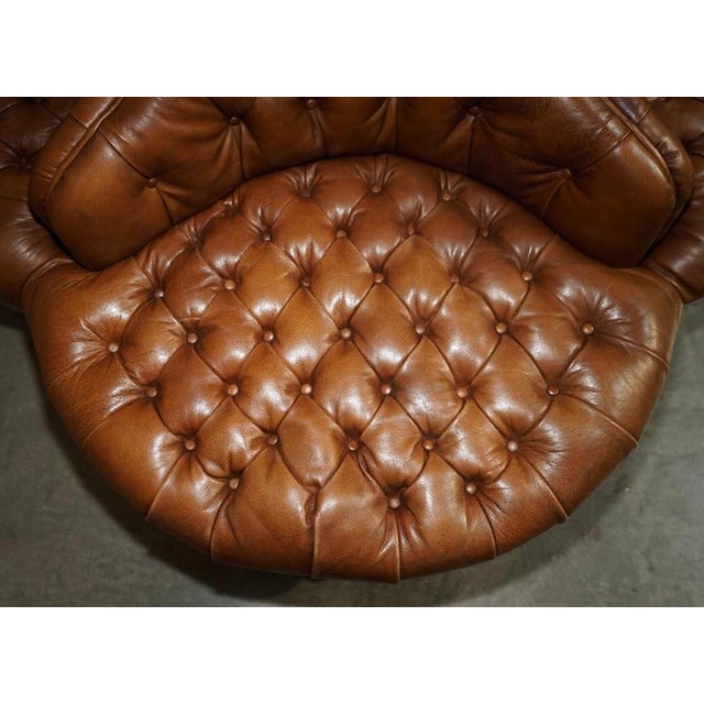 Brown Leather 4-Seater Chesterfield Tete a Tete Sofa For Sale - Image 13 of 18