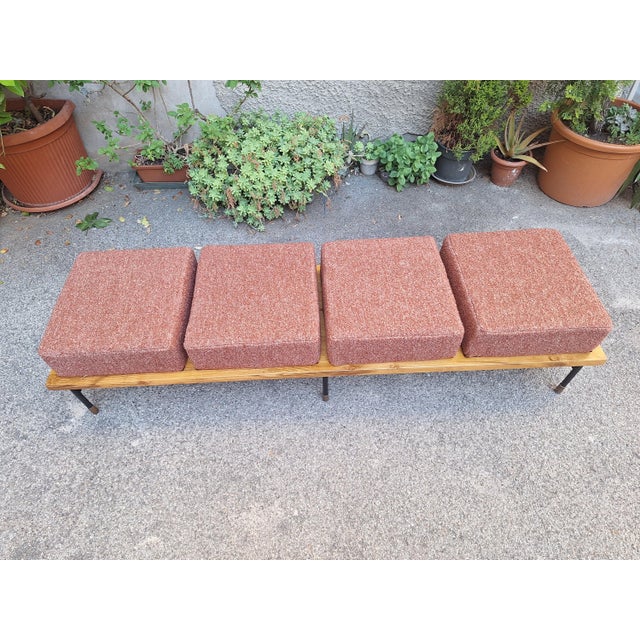 Large Francesco Giuseppe Series Bench with Brick Bouclé Seat by Luigi Caccia Dominioni for Azucena, 1950s For Sale - Image 11 of 16