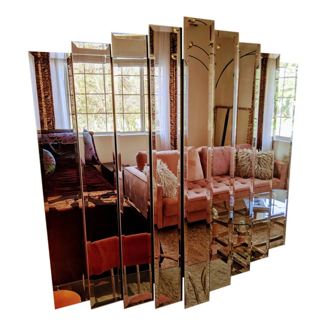 Mid Century Amber Smoked Waterfall Mirror For Sale