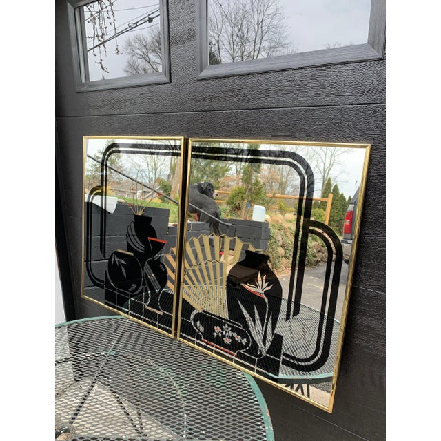 1980’s Post Modern Deco Mirror Set Wall Art Beautiful set of two wall mirrors that configure together as one scene...