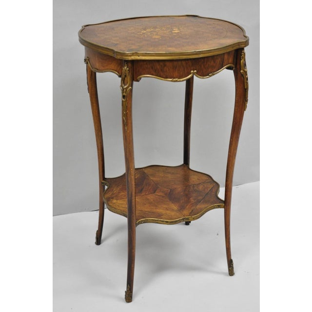 Antique French Louis XV Style Marquetry Inlay Bronze Ormolu Rosewood Side Table For Sale - Image 16 of 16