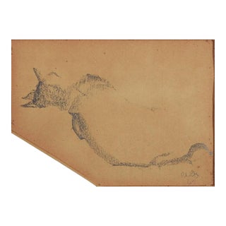 Small Mid 20th Century Sleeping Cat Drawing For Sale