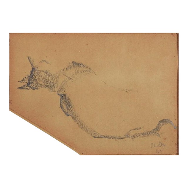 Small Mid 20th Century Sleeping Cat Drawing For Sale