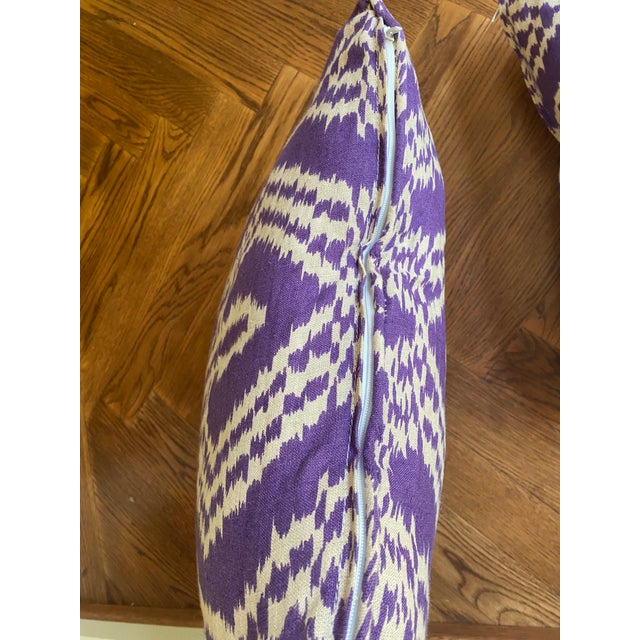 Pair of new 20" decorative pillows in Schumacher's "Asaka Ikat" in Violet colorway. Pillow covered on both sides with...