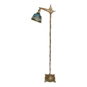Early 20th Century Art Deco Floor Bridge Lamp With Painted Shade