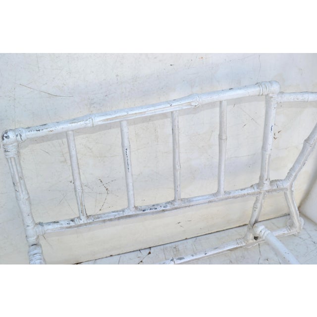 Large French Maison Jansen Steel Faux Bamboo Lounge Chairs Distressed Look Pair For Sale In Miami - Image 6 of 13