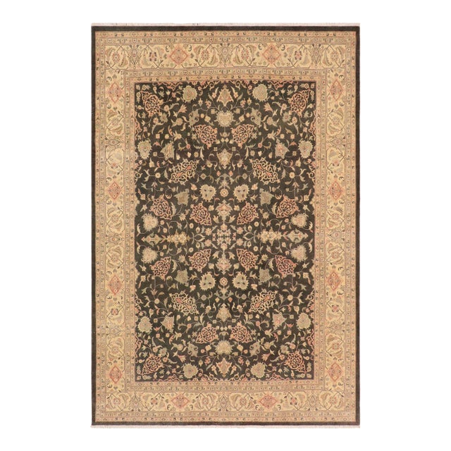 Boho Chic Floral Charcoal/Green Wool Rug - 8'11'' X 11'9'' For Sale