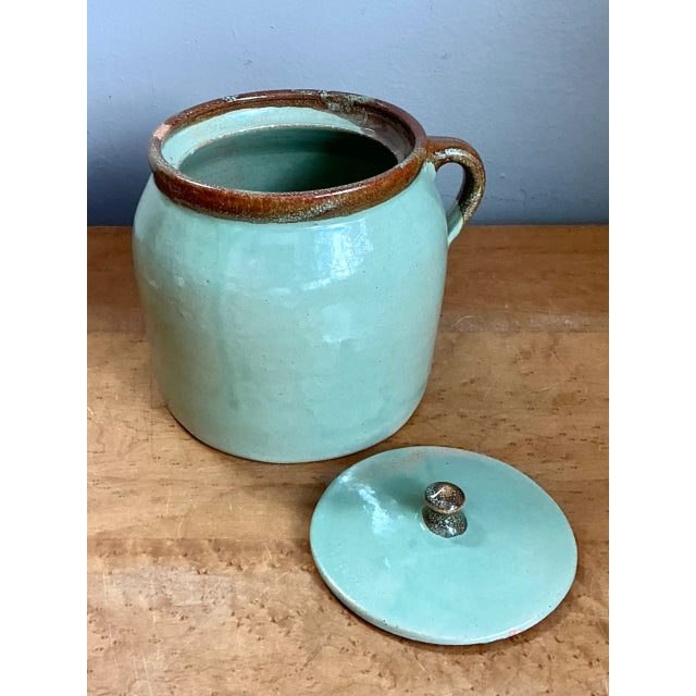 Celadon Vintage Maine Handcrafted Ceramic Storage Jar For Sale - Image 8 of 12