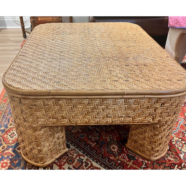 1980s 1980s Woven Tortoiseshell Bamboo Coffee Table Attributed to Ralph Lauren for Bloomingdale's For Sale - Image 5 of 11